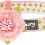 Blueberry Pet Adjustable Flocking Dog Collar with Silk Flower, Pink Dog Collar for Girls, Medium, 14.5"-20" Neck, 3/4" Width, Girl Dog Collars for Small Dogs