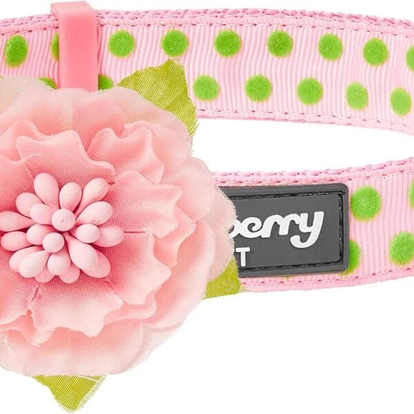 Blueberry Pet Adjustable Flocking Dog Collar with Silk Flower, Pink Dog Collar for Girls, Medium, 14.5"-20" Neck, 3/4" Width, Girl Dog Collars for Small Dogs