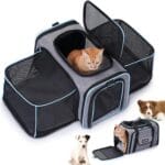2 Sides Travel Expandable Pet Carrier Bag (Large), Soft-Sided Cat Carrier with Pad & Pocket & Removable Shoulder Strap - 18"x11"x11" Dog Carrier
