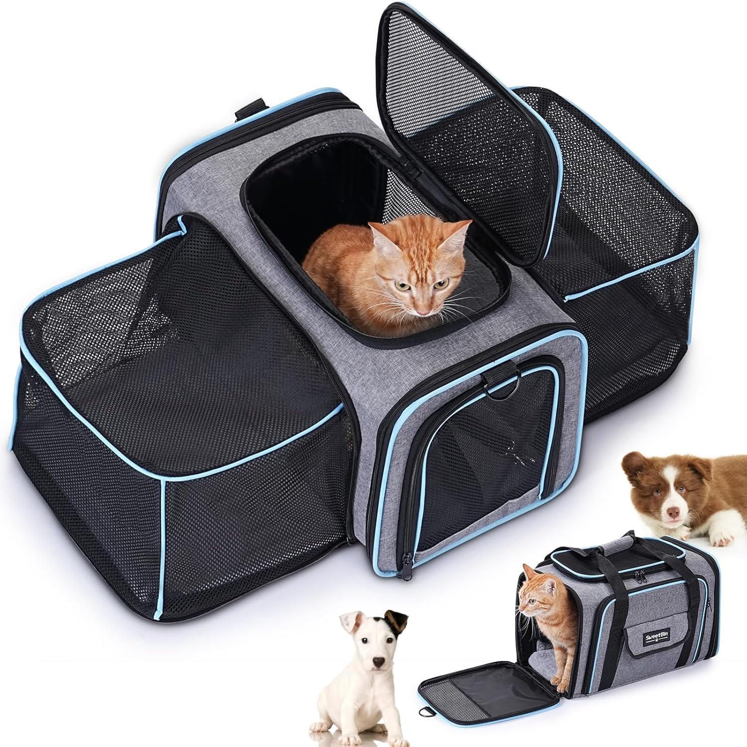 2 Sides Travel Expandable Pet Carrier Bag (Large), Soft-Sided Cat Carrier with Pad & Pocket & Removable Shoulder Strap - 18"x11"x11" Dog Carrier 2 Sides Travel Expandable Pet Carrier Bag (Large), Soft-Sided Cat Carrier with Pad & Pocket & Removable Shoulder Strap - 18"x11"x11" Dog Carrier