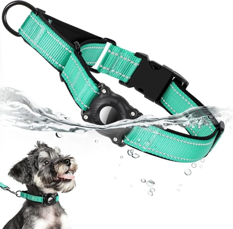 Airtag Dog Collar, Reflective Martingale Dog Collar with IP68 Waterproof Airtag Holder, Quick Release Buckle Soft Padded Collars for Large Medium Small Dogs, Green