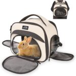 Bunny Backpack, Breathable Collapsible Small Pet Carrier with Safety Leash - for Puppies, Kittens, and Ferret Weighing up to 8 lbs, Designed for Travel, Walking and Outdoor Use Cat Bag, Beige