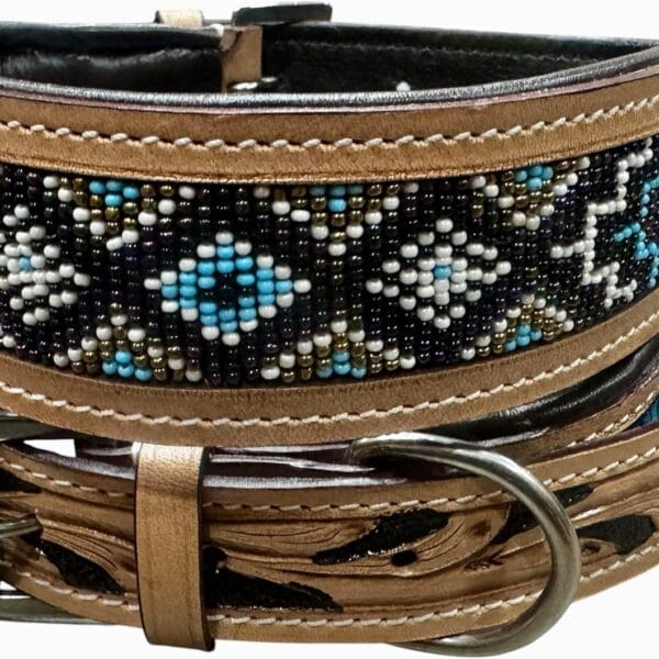 Majestic Ally Padded Leather Dog Collar, Multi-Color Beaded Diamond Design, Handcrafted (Medium, Diamond Beadwork)