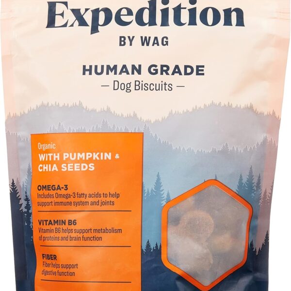 Amazon Brand - Wag Expedition Human Grade Organic Biscuits Dog Treats, Non-GMO, Pumpkin & Chia Seed, 10 oz, Pack of 1