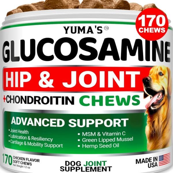 YUMA'S Glucosamine for Dogs - Hip and Joint Supplement for Dogs - 170 Ct - Glucosamine Chondroitin Chews - Joint Pain Relief Supplement with MSM - Advanced Health - Mobility Support - Made in USA