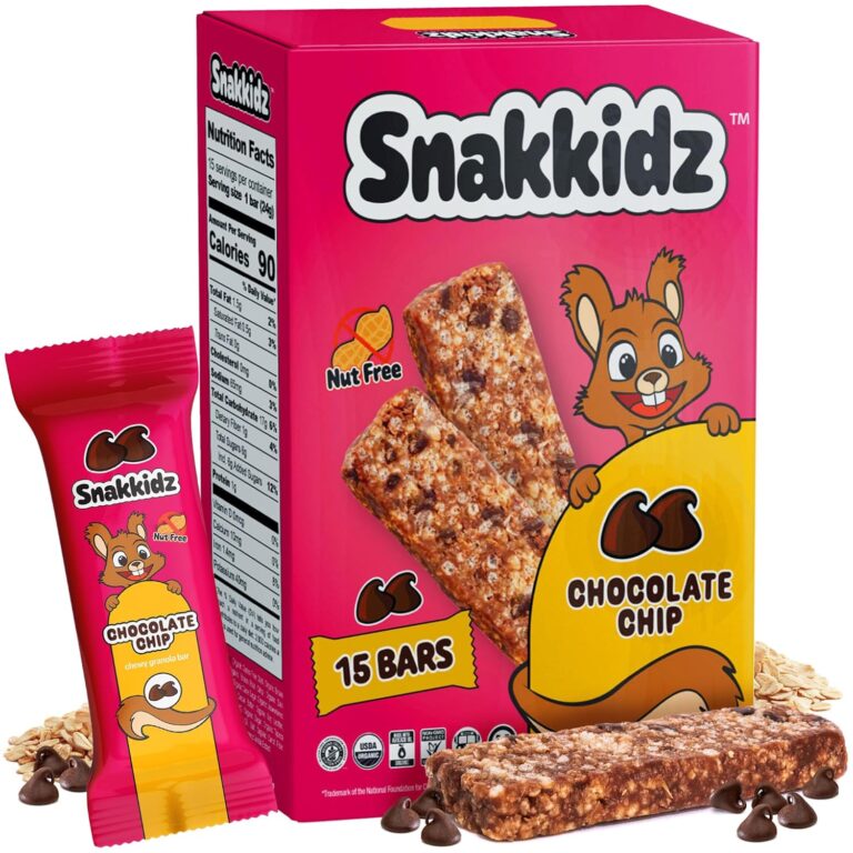 Snakkidz Organic Chewy Granola Bar, Allergen Free, Made with Avocado Oil, Low Sugar (15 Bars, Chocolate Chip)