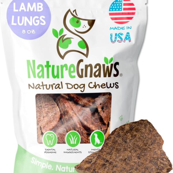 Nature Gnaws USA Lamb Lung Filets for Dogs (8oz) - Single Ingredient Natural Dog Chew Treats  Made in USA - Rawhide Free