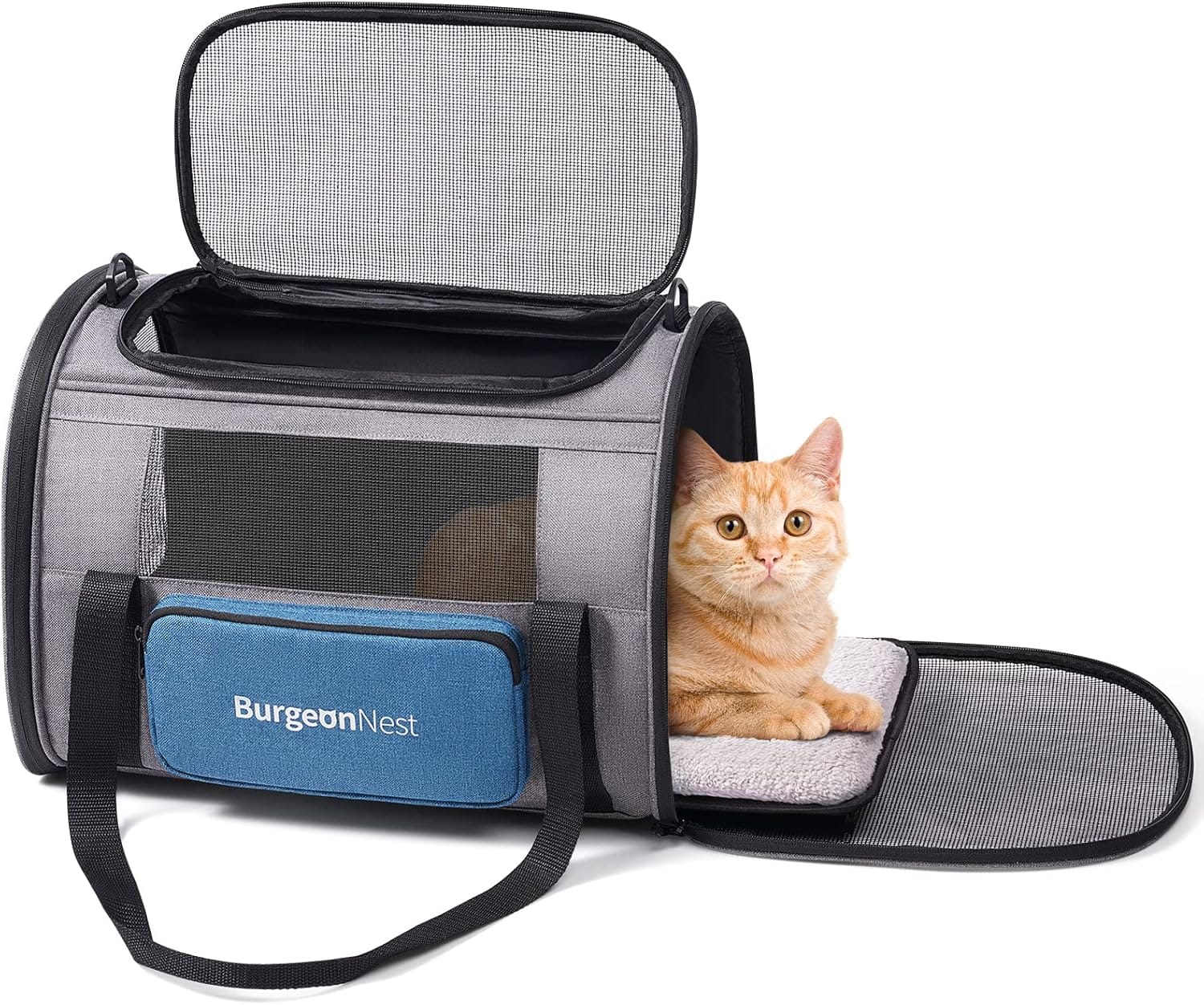 BurgeonNest Cat Carrier for Large Cats 20 lbs,Medium Pet Under 25 lbs,2 Puppy and Small Dogs with Unique Side Bag,Top Load Pet Carrier Soft-Sided Escape Proof with 4 Ventilated Windows BurgeonNest Cat Carrier for Large Cats 20 lbs,Medium Pet Under 25 lbs,2 Puppy and Small Dogs with Unique Side Bag,Top Load Pet Carrier Soft-Sided Escape Proof with 4 Ventilated Windows