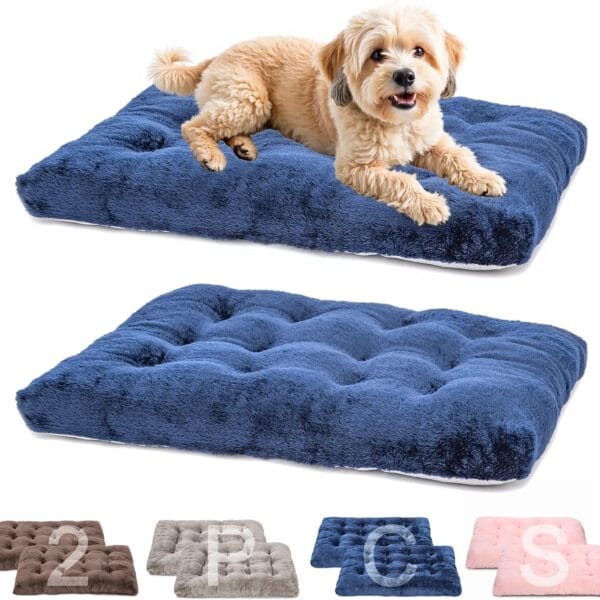 POMIU 2-Pack Washable Dog Bed, Deluxe Plush Crate Beds with Anti-Slip, Machine Washable Kennel Pad Sleeping Mat for Large, Medium and Small Dogs (2 Pack x Navy, 23.0" L x 18.0" W x 3.0" Th)