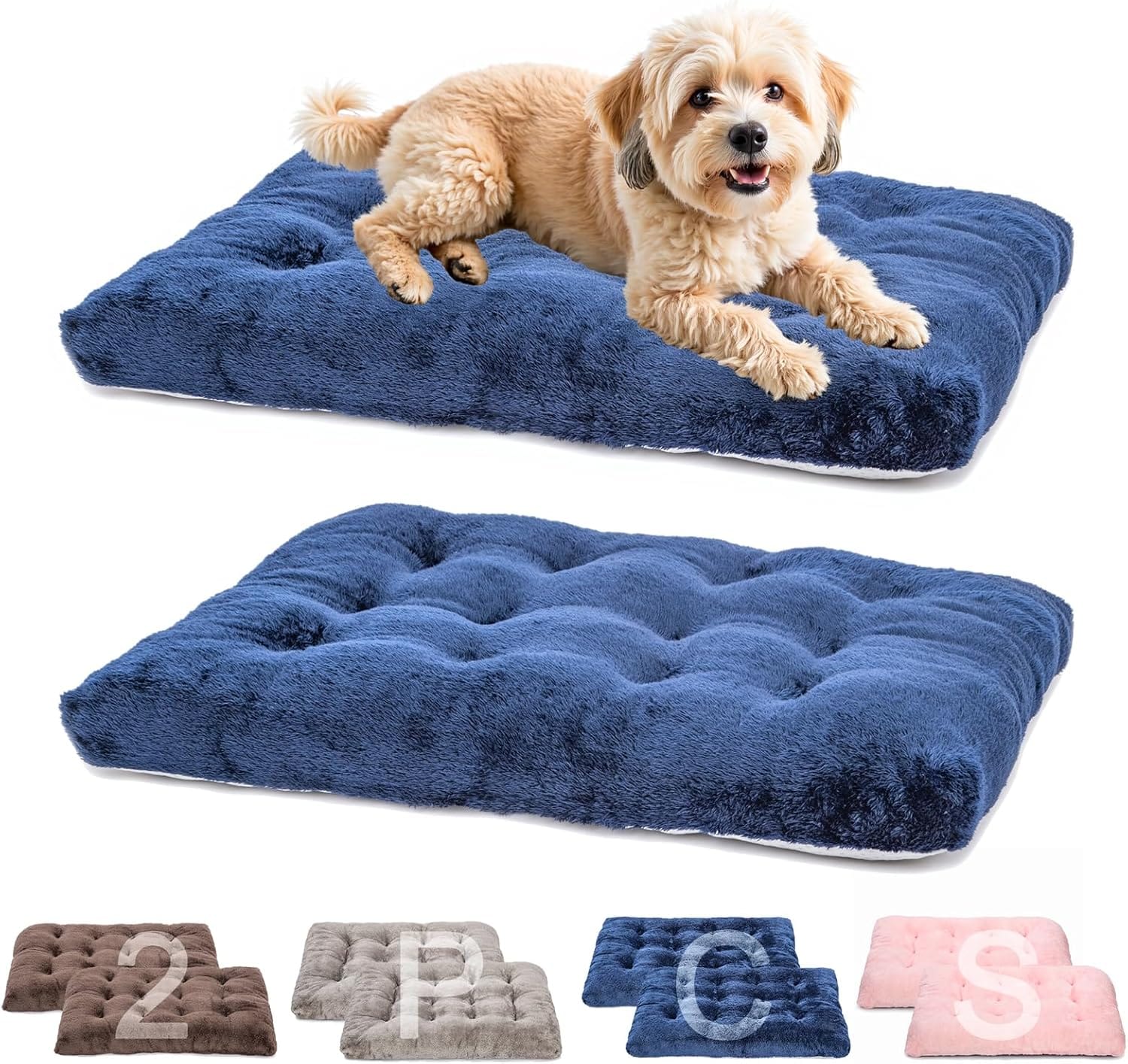 POMIU 2-Pack Washable Dog Bed, Deluxe Plush Crate Beds with Anti-Slip, Machine Washable Kennel Pad Sleeping Mat for Large, Medium and Small Dogs (2 Pack x Navy, 23.0" L x 18.0" W x 3.0" Th) POMIU 2-Pack Washable Dog Bed, Deluxe Plush Crate Beds with Anti-Slip, Machine Washable Kennel Pad Sleeping Mat for Large, Medium and Small Dogs (2 Pack x Navy, 23.0" L x 18.0" W x 3.0" Th)