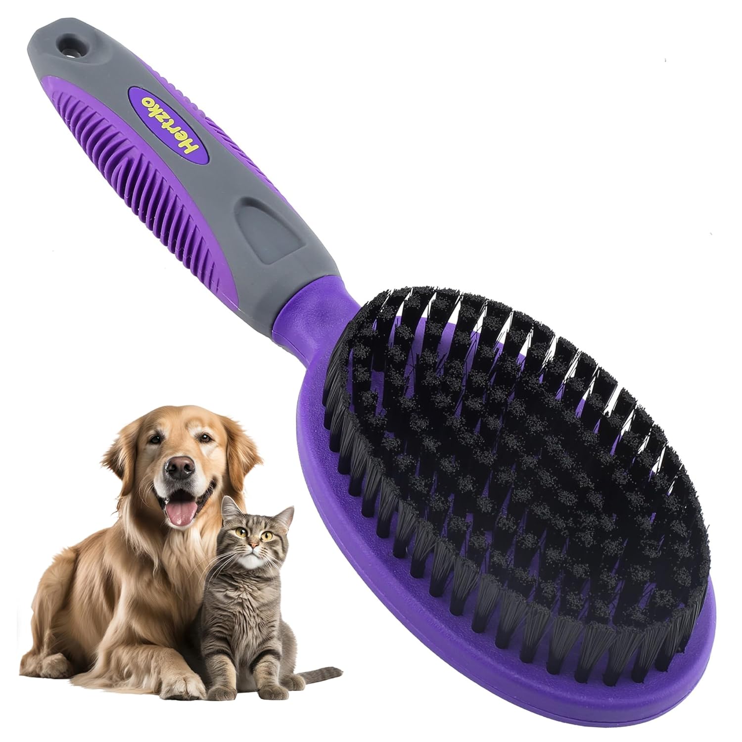 Hertzko Bristle Brush For Dogs and Cats with Long or Short Hair - Dense Bristles Remove Loose Hair from Top Coat, Removes Tangles, Dander, Dust, Trapped Dirt and Dead Undercoat (Single Sided) Hertzko Bristle Brush For Dogs and Cats with Long or Short Hair - Dense Bristles Remove Loose Hair from Top Coat, Removes Tangles, Dander, Dust, Trapped Dirt and Dead Undercoat (Single Sided)