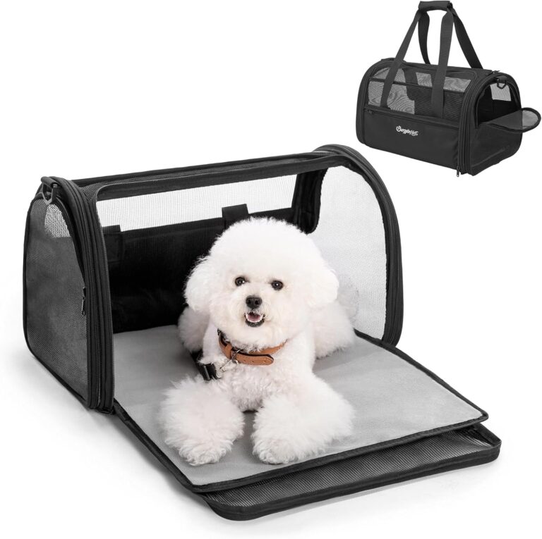 BurgeonNest Soft-Sided Dog Carrier Airplane Approved for Small Dogs Side-Expandable Pet Cat CarrierLightweight Puppy Purse 0-15 lbs, 17.7x11x11 Inchs Up to 16lbs, Black
