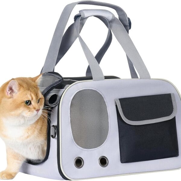 Cat, Dog Carrier for Pets up to 15 lbs, Soft-Sided Collapsible Pet Carrier with Sturdy Base, Roll-up Curtain and Large Storage Bag, Cat Bag for Medium Cats and Small Dogs