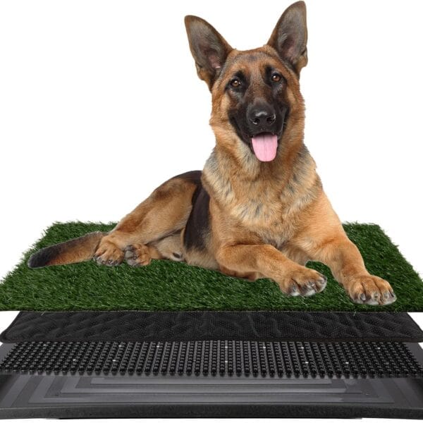 Dog Grass Pad with Tray - 35.5x23.5in Reusable Pee Pads for Dogs - 4-Layer Indoor/Outdoor Artificial Grass Pee Pad - Dog Housebreaking Supplies for Puppy Training by PETMAKER