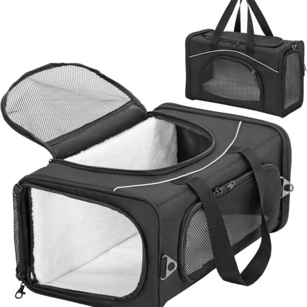 Petsfit Airline Approved Pet Carrier for Small Dogs & Cats, 18x8x11 TSA Approved Carrier, with Removable Dual-Sided Padding (2-Way Placement) - Fits Under Most Airplane Seats, Escape Proof (Black)