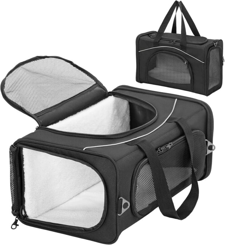 Petsfit Airline Approved Pet Carrier for Small Dogs & Cats, 18x8x11 TSA Approved Carrier, with Removable Dual-Sided Padding (2-Way Placement) - Fits Under Most Airplane Seats, Escape Proof (Black)