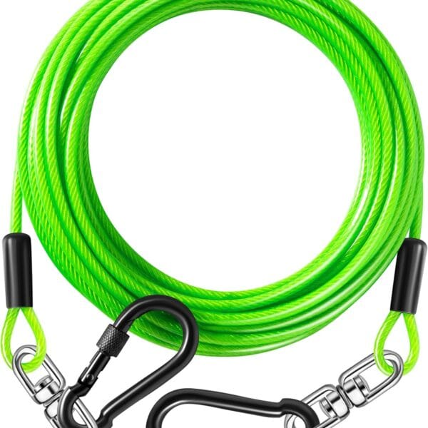 Dog Tie Out Cable 30FT-300Lbs,Heavy Duty Dog Leads Line for Yard with Swivel Hook,Medium Large Dogs Leash&Chains for Outside,Rust Chew Proof Dogs Run Cable for Outdoor Camping (Green, 30FT)