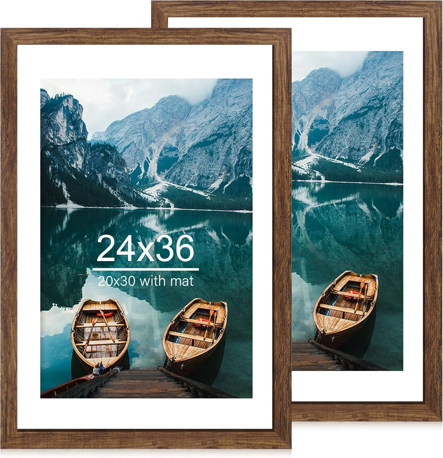 24x36 Poster Frame Set of 2, Rustic Brown Wood Style - Display 20x30 Picture with Mat or 24 x 36 Poster without Mat, Wall Mounting Horizontal and Vertical 24x36 Poster Frame Set of 2, Rustic Brown Wood Style - Display 20x30 Picture with Mat or 24 x 36 Poster without Mat, Wall Mounting Horizontal and Vertical