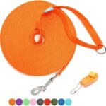 BAAPET 15/20/30/50/100 ft Long Dog Training Leash with Clickers for Small, Medium and Large Dogs or Cats (15 Feet, Orange)