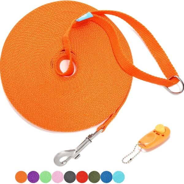 BAAPET 15/20/30/50/100 ft Long Dog Training Leash with Clickers for Small, Medium and Large Dogs or Cats (15 Feet, Orange)