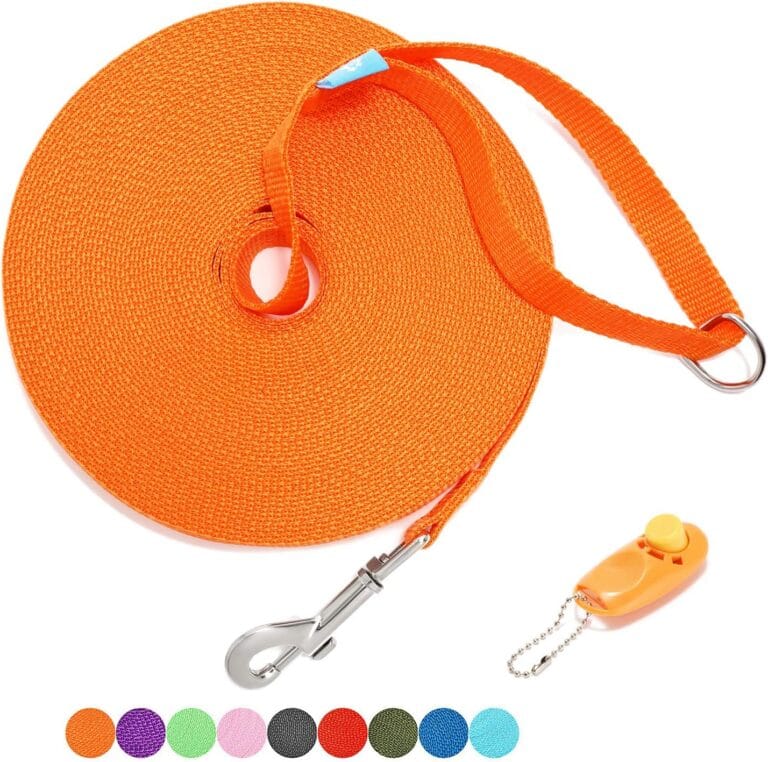 BAAPET 15/20/30/50/100 ft Long Dog Training Leash with Clickers for Small, Medium and Large Dogs or Cats (15 Feet, Orange)