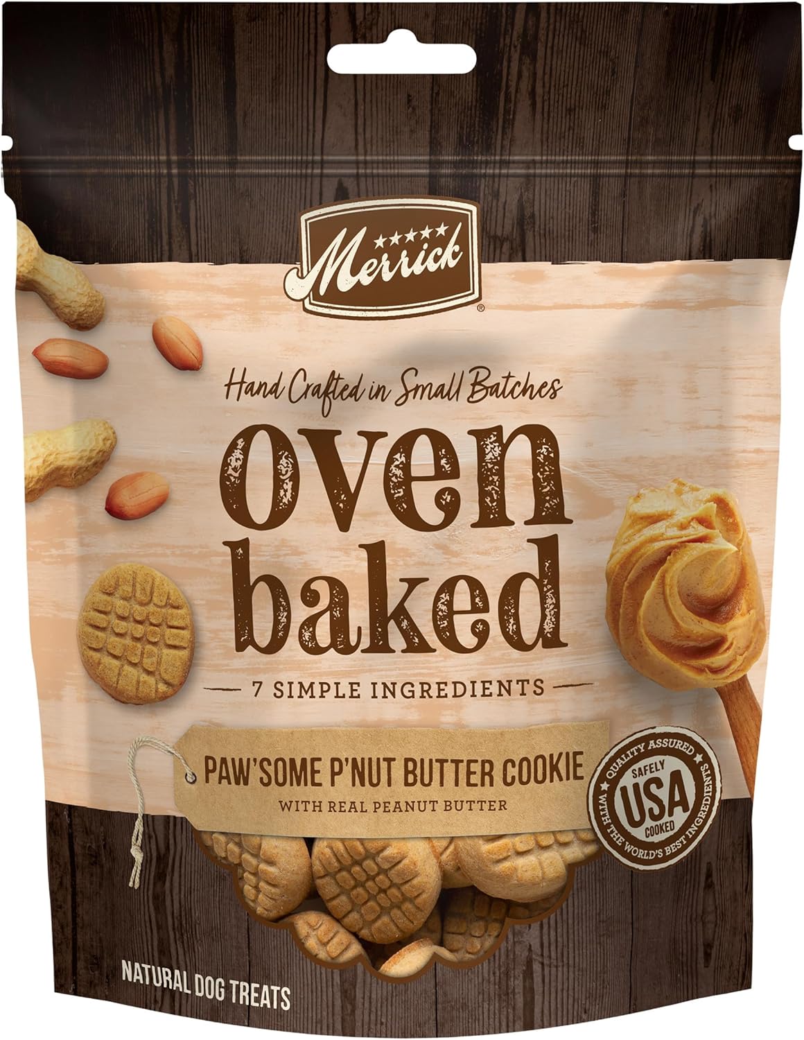 Merrick Oven Baked Dog Treats, Natural Cookies For Dogs, Pawsome Pnut Butter Cookie With Real Peanut Butter - 11 oz. Bag Merrick Oven Baked Dog Treats, Natural Cookies For Dogs, Pawsome Pnut Butter Cookie With Real Peanut Butter - 11 oz. Bag