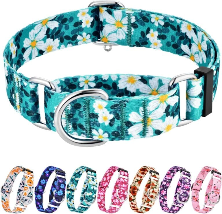 Hikiko Martingale Collar for Dogs with No Buckle Floral Daisy Dog Collar Soft Nylon No Pull Dog Collars for Small Dogs,Green Flower,S
