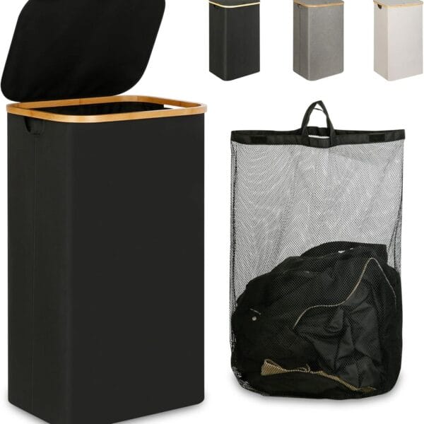 Laundry Hamper with Lid, 110L Large Laundry Hamper with Handle and Lid, Collapsible Clothes Basket Organizer with Removable Inner Bag for Clothes Toys Towels - Black