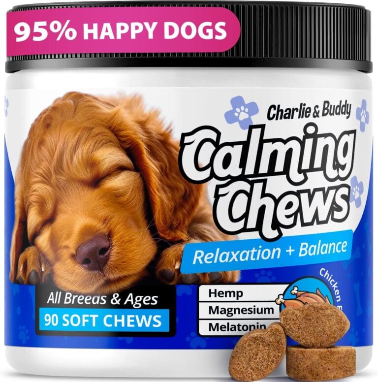 Charlie & Buddy Calming Chews for Dogs, Dog Anxiety Relief, Promote Relaxation, Dog Calming Chews with Melatonin for Dogs, Chamomile, Magnesium Citrate, 90 Soft Chews, Chicken Flavor