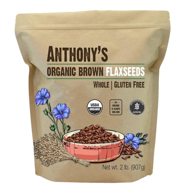 Anthony's Organic Brown Whole Flaxseed, 2 lb, Batch Tested and Gluten Free, Raw, Non GMO, Sproutable, Keto Friendly