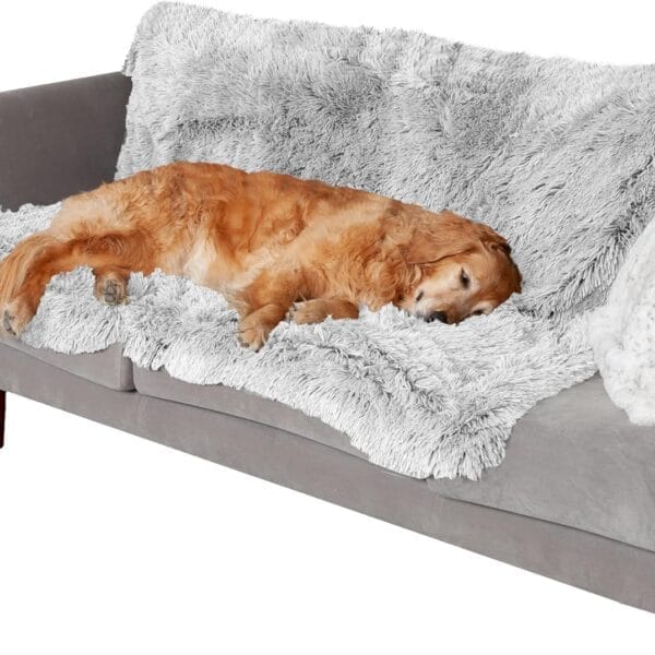 Furhaven Waterproof Throw Blanket for Dogs & Indoor Cats, Washable - Shaggy Plush Calming Long Faux Fur & Velvet Dog Blanket - Mist Gray, Extra Large/XL