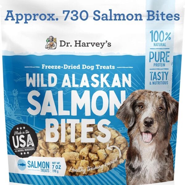 Dr. Harvey's Wild Alaskan Salmon Bites - Freeze Dried Dog Training Treats with Salmon Meat for Dogs - 7 Ounces