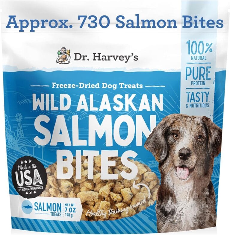 Dr. Harvey's Wild Alaskan Salmon Bites - Freeze Dried Dog Training Treats with Salmon Meat for Dogs - 7 Ounces