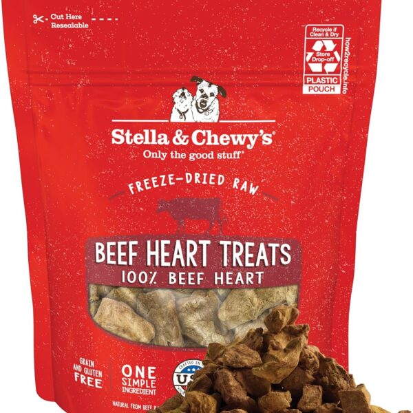 Stella & Chewy's Freeze-Dried Raw Beef Heart Dog Treats - Single Ingredient, No Additives - Premium Training Treats - Perfect For Picky Eaters - 3oz Bag