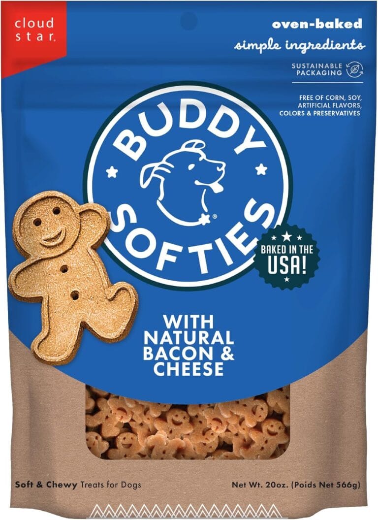 Buddy Biscuit Softies 20 oz Pouch, Soft & Chewy, Natural Bacon and Cheese Flavor Dog Treats, Oven Baked in the USA