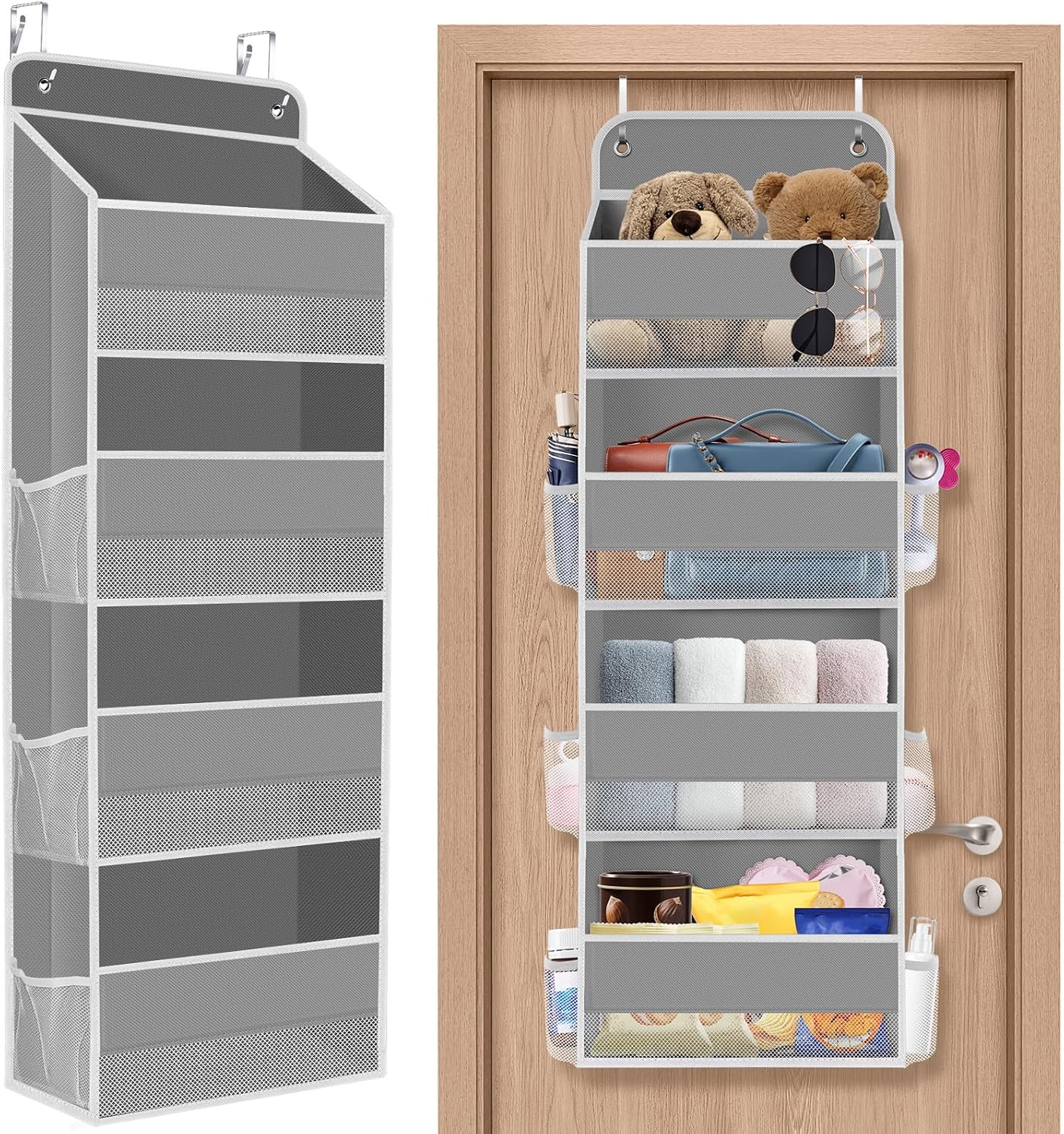 1 Pack Over The Door Organizer, Hanging Storage Organizer with Clear Window, 40lb Ultra Sturdy Large Capacity Room Organizer for Pantry Laundry Bathroom Nursery Closet Baby Essential (Grey) 1 Pack Over The Door Organizer, Hanging Storage Organizer with Clear Window, 40lb Ultra Sturdy Large Capacity Room Organizer for Pantry Laundry Bathroom Nursery Closet Baby Essential (Grey)