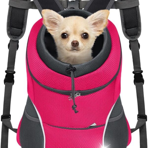 YUDODO Dog Front Carrier Backpack, Adjustable Breathable Pet Carrier for Small Dogs, Ventilated Puppy Back Pack with Safety Belt, Lightweight Doggy Backpack for Hiking Outdoor (Rose, M: 4.5-8 lbs)