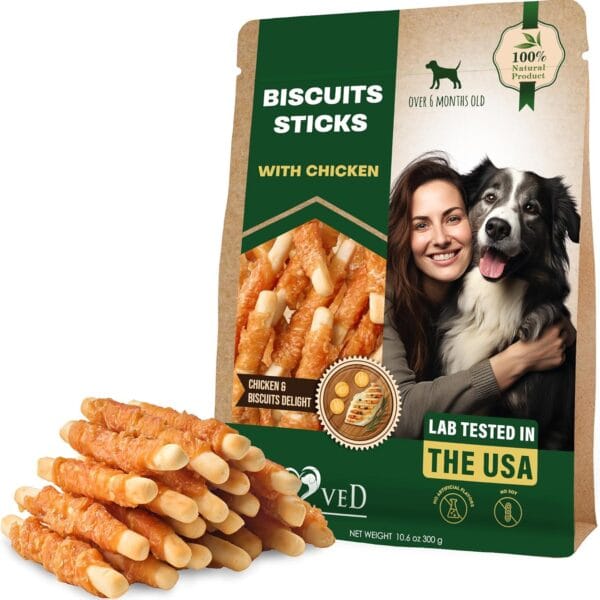 Dog Treats Biscuits Sticks Chicken Wrapped Human Grade Meat 10.6 oz - Natural Dried Snacks Rawhide - Free & Grain Free Long Lasting Chews for Large & Small Dogs - Best for Training & Healthy Teeth