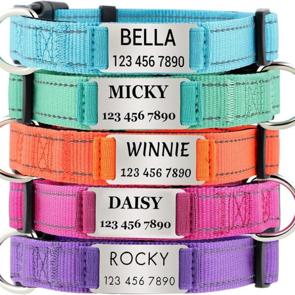 Personalized Dog Collars with Custom Name and Phone Number, Reflective Nylon Pet Collar with Engraved ID Tag, Soft Padded, Quick Release for Small Medium Large Dogs