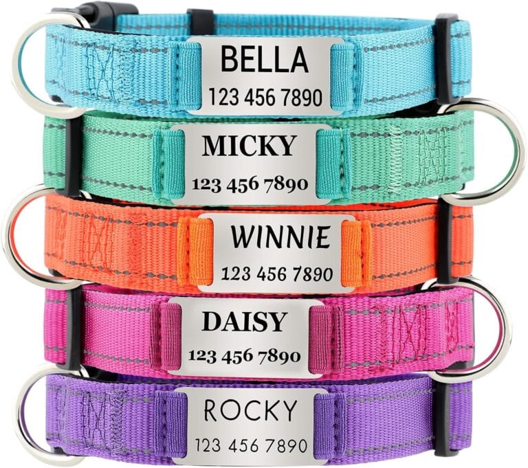 Personalized Dog Collars with Custom Name and Phone Number, Reflective Nylon Pet Collar with Engraved ID Tag, Soft Padded, Quick Release for Small Medium Large Dogs