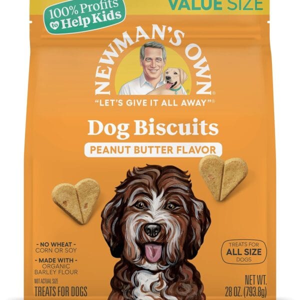 Newman's Own Dog Biscuits - Peanut Butter | Value Size | Made with Organic Barley | No Wheat, Corn, or Soy | 28 oz Bag