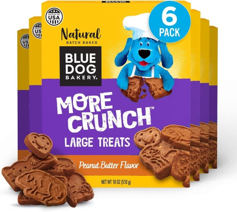 Blue Dog Bakery More Crunch Biscuits | Large, Crunchy Peanut Butter Flavor Treat | Natural Healthy Dog Treats - 18 oz (Pack of 6)
