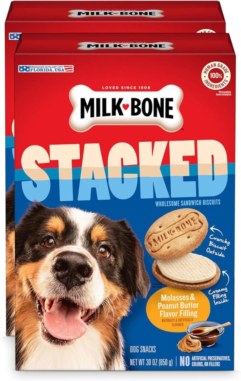 Milk-Bone Stacked Dog Treats, 30 Ounce (Pack of 2), Crunchy Biscuit with Molasses and Peanut Butter Creamy Filling