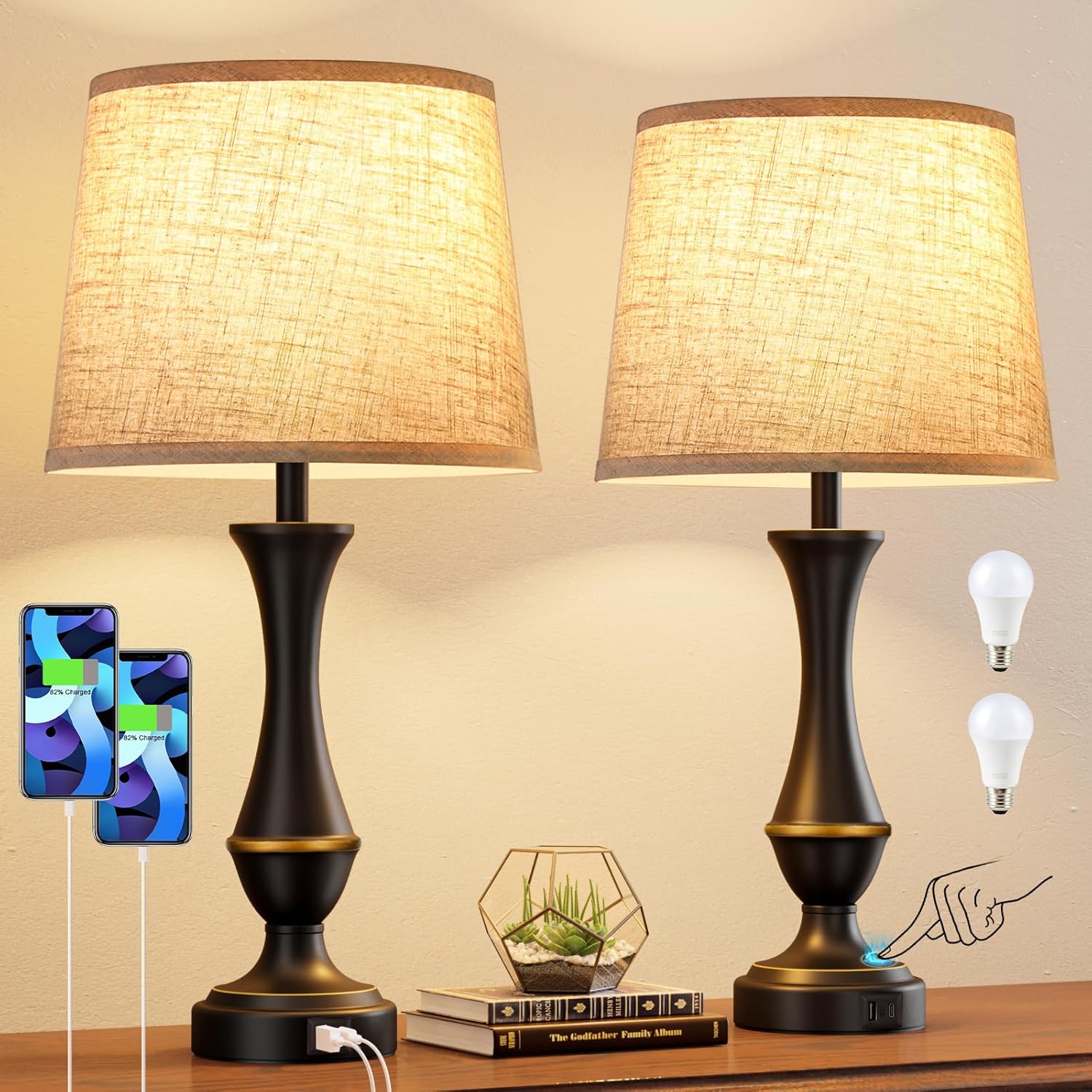Seealle Upgraded Touch Lamps for Night Stands Set of 2 - Bedside Lamps with USB C+A, 3 Way Dimmable for Bedroom Living Room End Tables Office Seealle Upgraded Touch Lamps for Night Stands Set of 2 - Bedside Lamps with USB C+A, 3 Way Dimmable for Bedroom Living Room End Tables Office