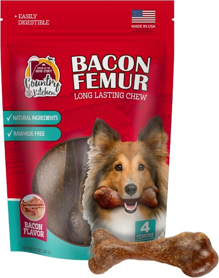 Country Kitchen Bacon Femur, Rawhide Free Dog Chews, Natural Ingredients, 8.7oz (4ct)