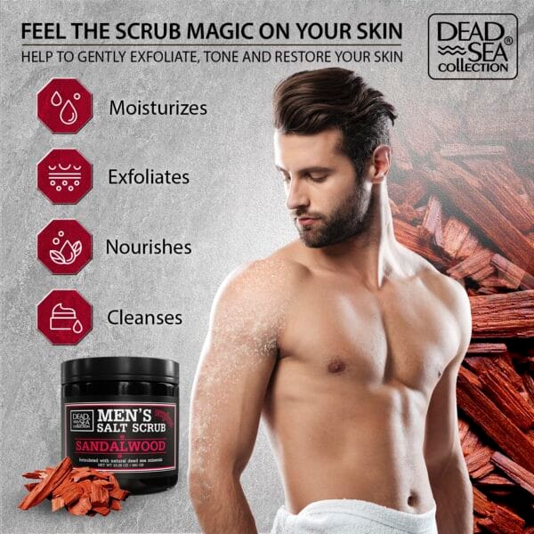 Salt Body Scrub Sandalwood For Men  Moisturizes, Exfoliates & Nourishes Skin  Cleanses & Detoxifies with Dead Sea Minerals - Dead Sea Collection  23.28 OZ