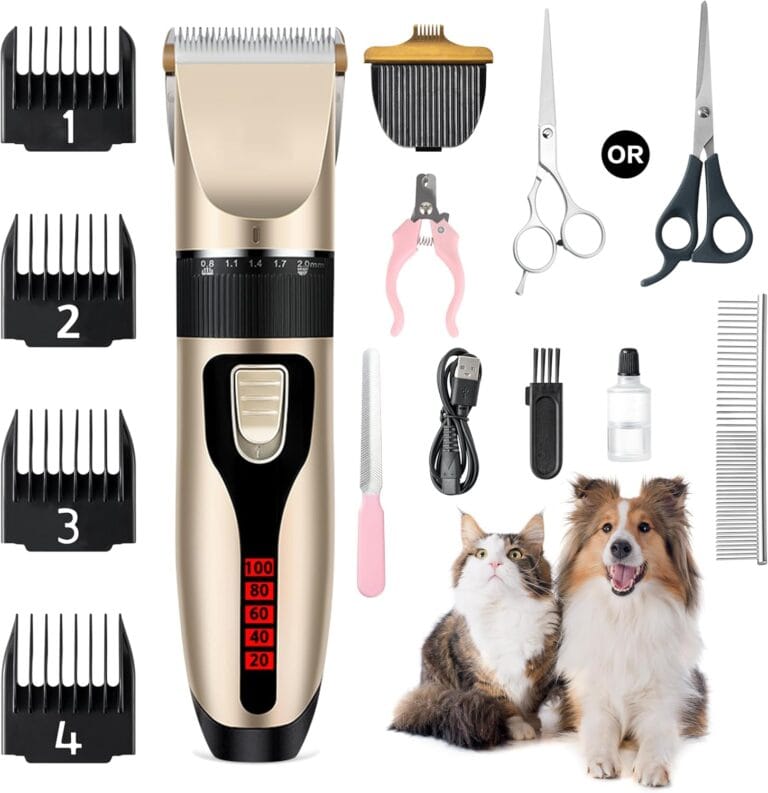 Dog Grooming Kit & Paw Trimmer-Low Noise Electric Quiet Clippers Set, Rechargeable Cordless Pet Hair Clippers for Thick Coats with Scissors & Trimmer -Professional Grooming Tools for Dogs, Cats, Pets