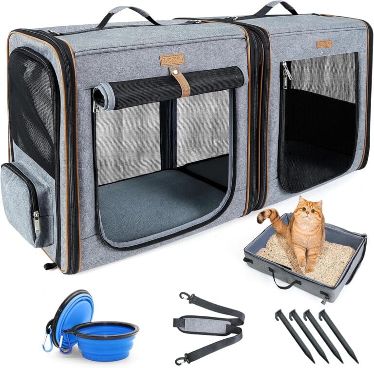 Lekereise 2-in-1 Cat Travel Carrier with Litter Box, (17.7" x2) x16.5"x13" Large Cat Carrier with Zipper Locks for Moving Across The Country (No Hammock) - Grey