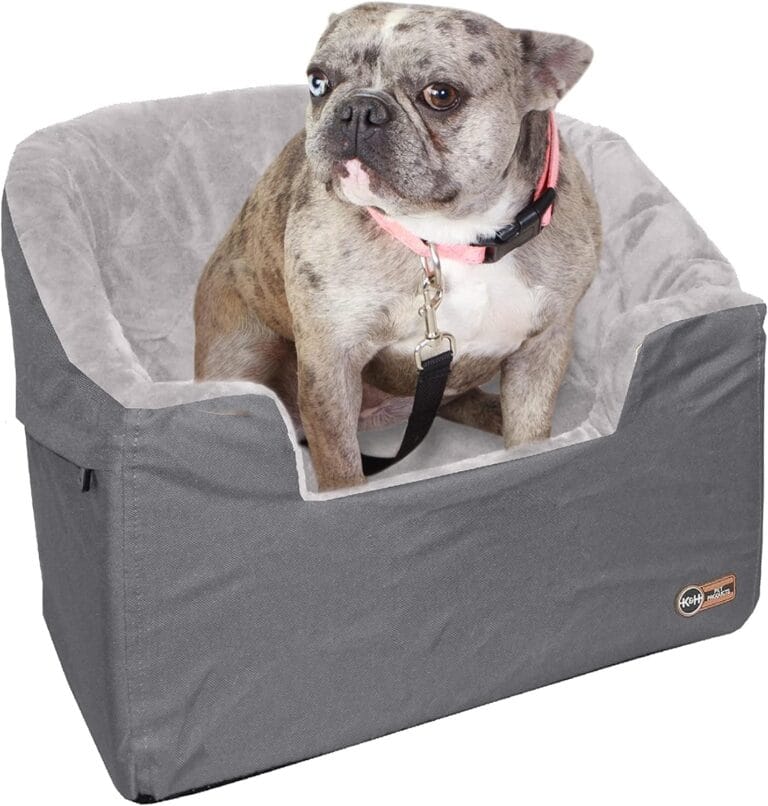 K&H Pet Products Bucket Booster Dog Car Seat, Seat Belt Secured, 2 Safety Leashes, Washable Covers, Sturdy Dog Booster Seats for Small to Medium Pets - Large Gray/Gray