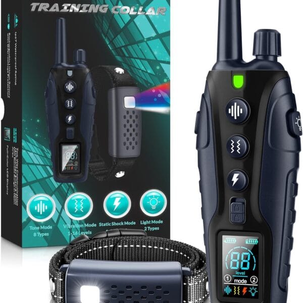 Dog Training Collar - 4000FT Dog Training Collar with Remote Waterproof e Collar with Flashing Light, Adjustable Pitch Beep(1-8), Vibration(1-16), and Keypad Lock